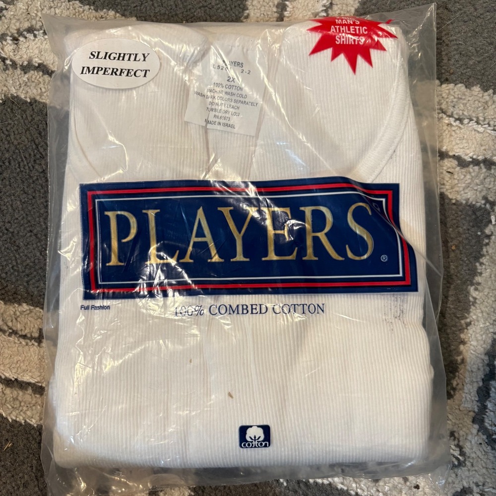 Players Mens 2‎ Pack Big&Tall 2X Athletic Shirts White Ribbed Tanks 100% Cotton